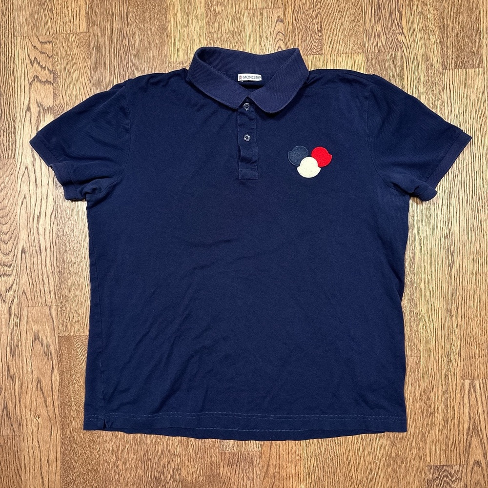 Moncler Navy Polo with Red, White & Navy Logo